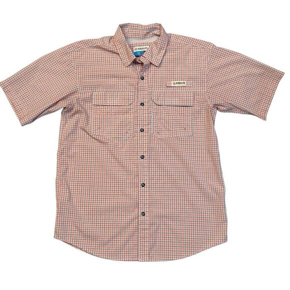 Magellan Outdoors Short Sleeve Vented Fishing Shirt Pink Gray Relaxed Fit Men Sm - Picture 1 of 9